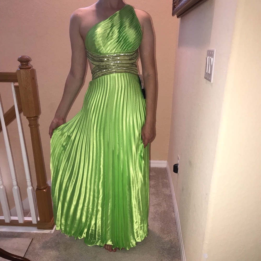 Neon Green One-Shoulder Prom Dress